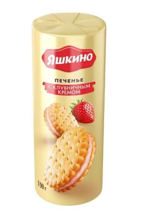Печенье Яшкино затяжное с клубничным кремом 190г